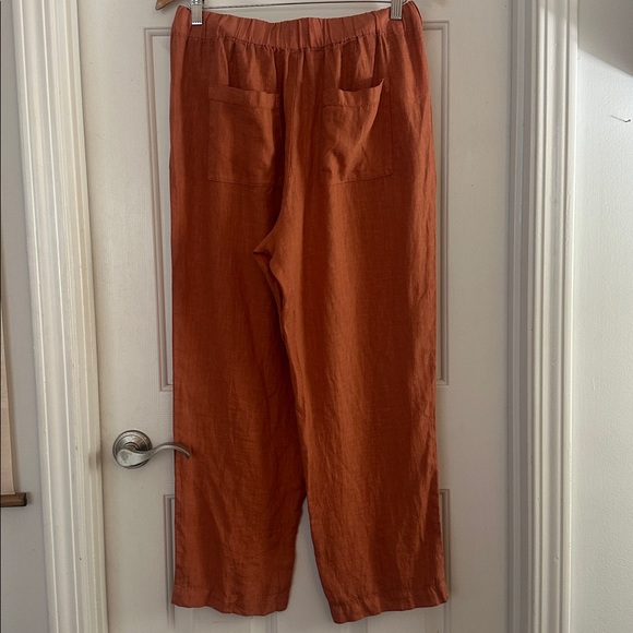 Lou & grey 100% linen elastic waist wide leg terracotta pant medium - Picture 3 of 6